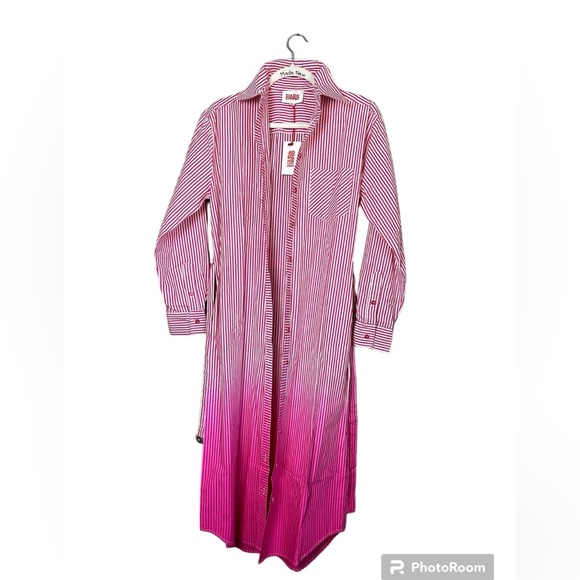 Solid & Striped The Shocking Pink Ombré Oxford Maxi Dress. Shirt Dress Cover-up - Picture 12 of 12